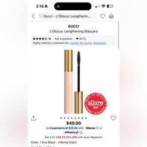 Gucci L'Obscur Lengthening Mascara - Mini Size 3Ml